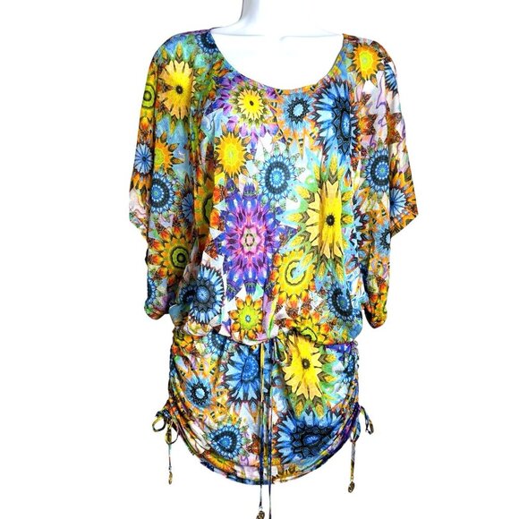Luli Fami Cabana Mini Dress Swimsuit Coverup size Small flower power print - Picture 3 of 11
